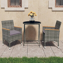 Maison Chic Table de bistro et chaises d'extérieur 3 pcs,Ensemble de bistro de jardin pour relax Résine tressée et verre trempé Gris -GKD209273