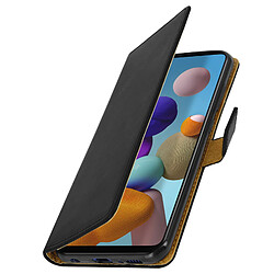 Avizar Housse Samsung Galaxy A21s Cuir Véritable Porte-carte Support Vidéo Noir