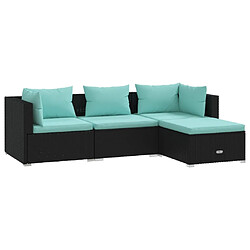 Maison Chic Salon de jardin 4 pcs + coussins - Mobilier/Meubles de jardin - Table et chaises d'extérieur Résine tressée Noir -MN78962