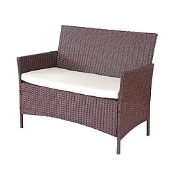 Decoshop26 Salon de jardin avec fauteuils banc et table en poly-rotin marron et coussin crème MDJ04146