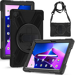 Coque en silicone anti-chocs avec dragonne, béquille et bandoulière pour votre Lenovo Tab M10 (Gen 3) TB-328FU/TB-328XU - noir