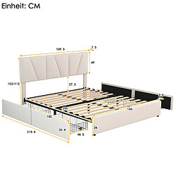 Acheter ComfortXL Lit Rembourré King Size Avec Quatre Tiroirs De Rangement Beige (160*200cm)