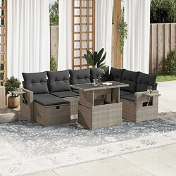 vidaXL Salon de jardin 8 pcs avec coussins gris clair résine tressée