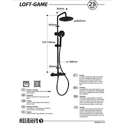 Acheter Allibert Colonne de douche réglable en hauteur et robinet thermistatique - Noir