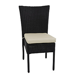 Mendler 2x Fauteuil en polyrotin HWC-G19, chaise pour jardin ou balcon, empilable ~ noir, coussin crème