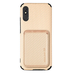 Coque en TPU + PU Anti-rayures, anti-choc, texture fibre de carbone avec porte-carte, kaki pour votre Xiaomi Redmi 9A