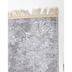 Pegane Tapis à franges, tissage plat imprimé, moquette en polyester coloris argent/blanc - Longueur 300 x Profondeur 2 x Hauteur 180 cm