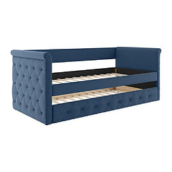 Avis Vente-Unique Lit banquette gigogne capitonné LOUISE - 2x90x190cm - tissu bleu