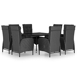 vidaXL Ensemble à Manger de jardin 9 pcs Résine tressée et verre Noir