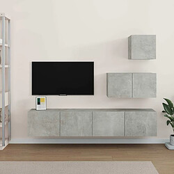 Maison Chic Ensemble de meubles TV 4 pcs | Banc TV Moderne pour salon | Meuble de Rangement - Gris béton Bois d'ingénierie -MN90171