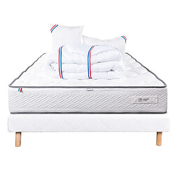 LUXURY LITERIE Ensemble matelas Iris 140x200 cm + sommier blanc ep 13cm + 2 oreillers + couette