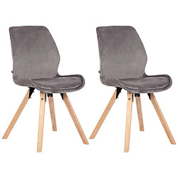 Decoshop26 Lot de 2 chaises de salle à manger en velours gris style scandinave pieds bois CDS101126