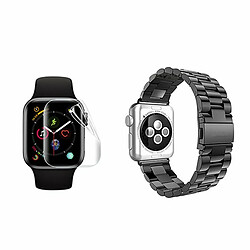 PHONECARE Kit Bracelet en Acier Inoxydable Taille Ajustable Avec Fermoir par Clic + Outil+ Film de Protection d'écran en Gel pour Apple Watch Series 7 - 41mm - Noir