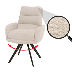 Decoshop26 Chaise de salle à manger chaise de cuisine pivotante position automatique tissu/textile bouclé blanc crème avec accoudoir 04_0006285