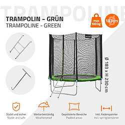 Avis Hauki Trampoline de jardin avec filet de sécurité et échelle set complet vert Ø 183 cm