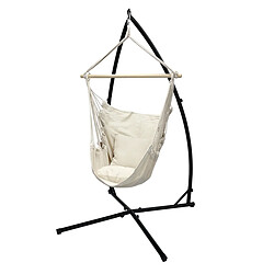 ECD Germany Chaise Suspendue avec Cadre 208 cm - Hamac Suspendu avec 2 Coussins Crème - jusqu'à 120 kg - Structure en Métal - pour Jardin ou Terrasse