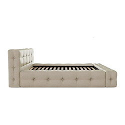 Acheter Lit capitonné 140 x 190 cm - Tissu chiné - Beige + Sommier + Matelas - LERUCO de Pascal Morabito