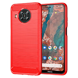 Coque en TPU antichoc, surface brossée, texture fibre de carbone, rouge pour votre Nokia X100