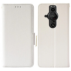 Etui en PU texture litchi, fermeture aimantée avec support blanc pour votre Sony Xperia Pro-I