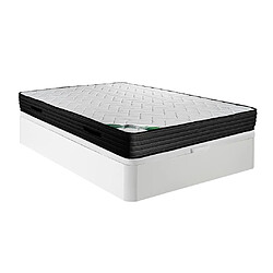 Vente-Unique Ensemble 140 x 190 cm sommier coffre blanc + matelas mousse et coutil bambou ép.25cm - BERENDI de NATUREA