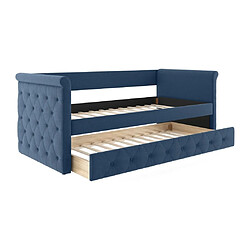 Vente-Unique Lit banquette gigogne capitonné LOUISE - 2x90x190cm - tissu bleu pas cher