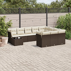 vidaXL Salon de jardin et coussins 11 pcs marron résine tressée