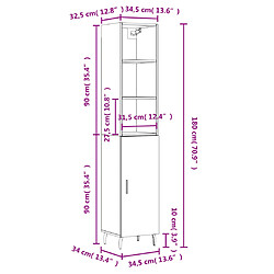 vidaXL Buffet haut Sonoma gris 34,5x34x180 cm Bois d'ingénierie pas cher