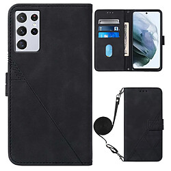 Etui en PU motif lignes avec support et cordon noir pour votre Samsung Galaxy S21 Ultra 5G