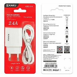 iKaku KSC-314 Prise USB EU Chargeur Secteur 2,4A + Câble USB vers Lightning 1m Blanc