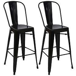 Decoshop26 Lot de 2 tabourets de bar design industriel métallique noir dossier haut 04_0000109