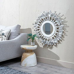 BigBuy Home Miroir mural bois de teck Blanc 80 x 8 x 80 cm