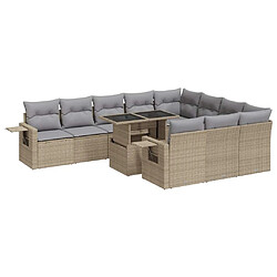 vidaXL Salon de jardin 11 pcs avec coussins beige résine tressée