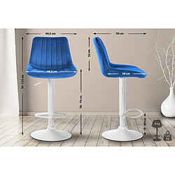 Decoshop26 Tabouret de bar x1 réglable en hauteur pivotant à 360° assise en velours bleu couture verticale pied métal blanc 10_0005432