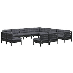 Avis Maison Chic Salon de jardin 13 pcs + coussins - Mobilier/Meubles de jardin - Table et chaises d'extérieur Noir Bois de pin massif -MN16891