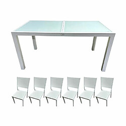 Mes Ensemble table 160/240 cm + 6 chaises en aluminium blanc