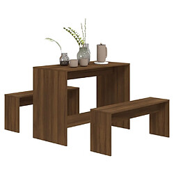 Acheter Ensemble salle à manger de jardin 3 pcs,Table et chaise à dîner Chêne marron Aggloméré -MN45624