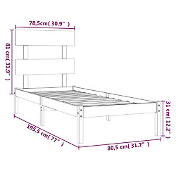 vidaXL Cadre de lit sans matelas 75x190 cm bois massif pas cher