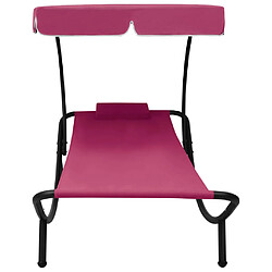 Helloshop26 Lit de repos transat chaise longue d'extérieur 200 cm avec auvent et oreiller rose 02_0012009