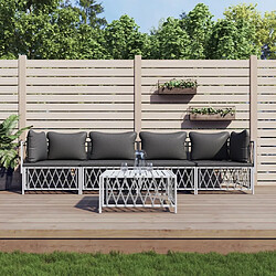 Maison Chic Salon de jardin 5 pcs avec coussins - Table et chaises d'extérieur - Mobilier/Meubles de jardin Moderne blanc acier -MN54180