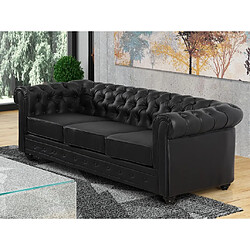 Vente-Unique Canapé 3 places et 2 fauteuils CHESTERFIELD - Simili Noir