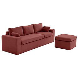 Lisa Design Calgary - canapé d'angle déhoussable et modulable 3 places + 1 pouf en velours pas cher