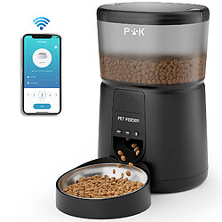 BALIMO 4L Distributeur Croquettes Chat Automatique, 2.4G WiFi Distributeur Croquettes Chat &amp; Chien, Connecté App, Enregistrement Vocal 10S, 1-10 Repas par Jour Noir