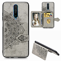 Wewoo Coque Pour Xiaomi Redmi K30 Mandala Tissu magnétique en relief PU + TPU + PC Case avec support et fentes cartes et portefeuille et cadre photo et sangle gris