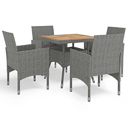 Salle à dîner de jardin 5 pcs,Table et chaise à manger Gris Résine tressée et acacia -MN76777