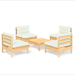 Maison Chic Salon de jardin 5 pcs + coussins - Mobilier/Meubles de jardin - Table et chaises d'extérieur crème bois de pin -MN52204