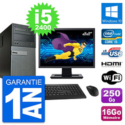 PC Tour Dell 390 MT Ecran 22" i5-2400 RAM 16Go Disque 250Go HDMI Windows 10 Wifi - Occasion