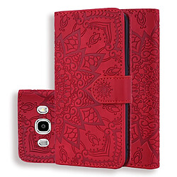 Wewoo Housse Coque Étui en cuir gaufré à double rabattement avec motif pour mollet et fentes cartes et portefeuille Galaxy J5 2016 / J510 rouge