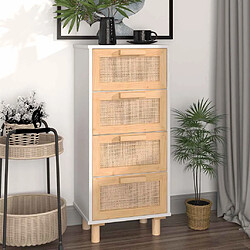 vidaXL Buffet Blanc 40x30x90 cm Bois de pin massif et rotin naturel