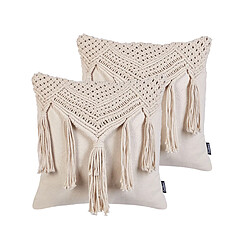 Beliani Lot de 2 coussins BEDADI Coton 45 x 45 cm Géométrique Macramé Beige clair