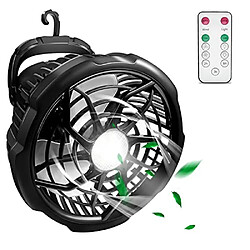 Ventilateur de Camping avec Lanterne LED Ventilateurs de Camping pour Tentes Ventilateur de Tente Rechargeable 5200mAh Ventilateur de bureau portable avec Crochet Power Bank Remote 3 Vitesses pour l'extérieur